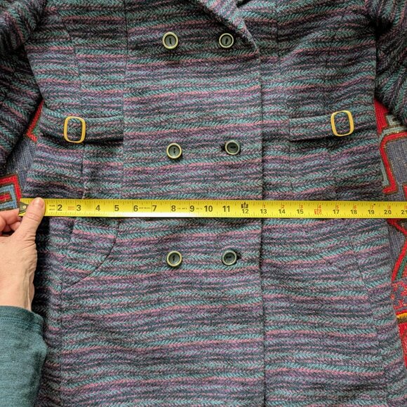 Wool long winter coat in purple, blue, and navy -- medium - Picture 4 of 13